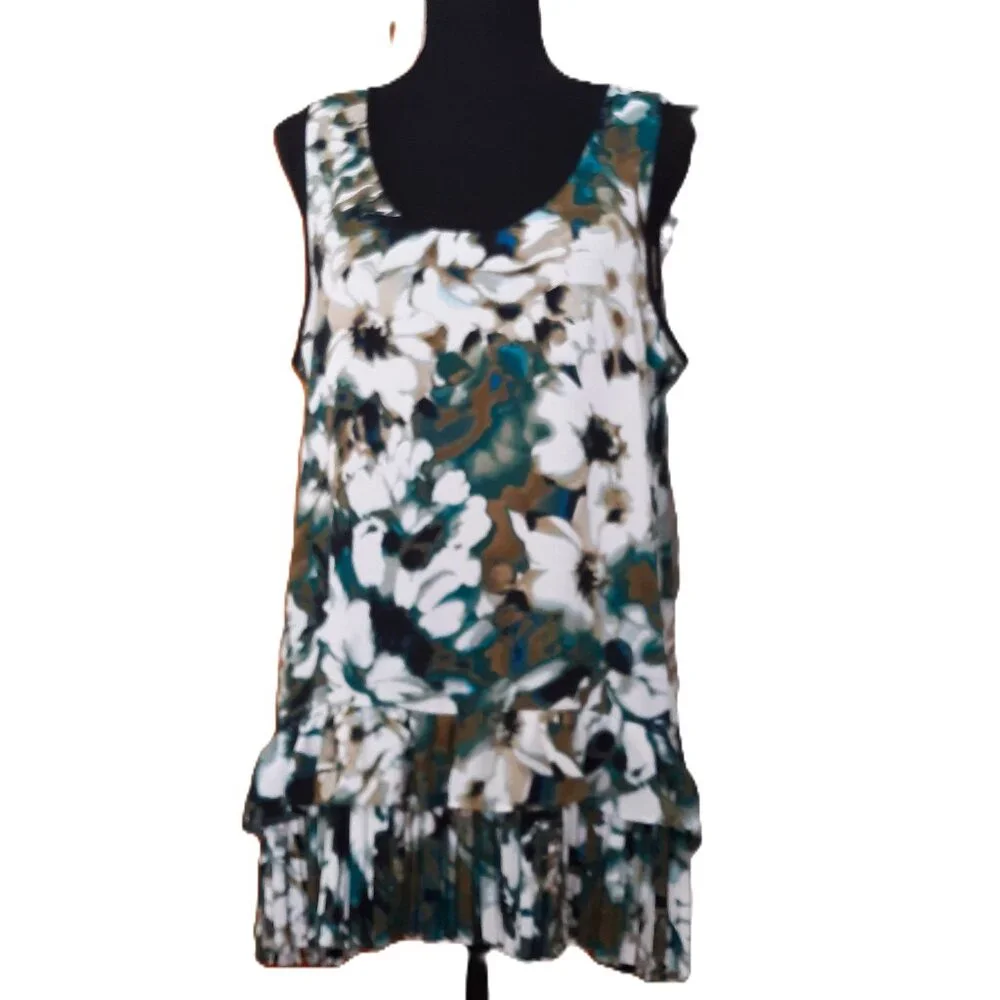 LOGO Lori Goldstein Sleeveless Tunic Blouse Double Layered Peplum Floral - Picture 1 of 9